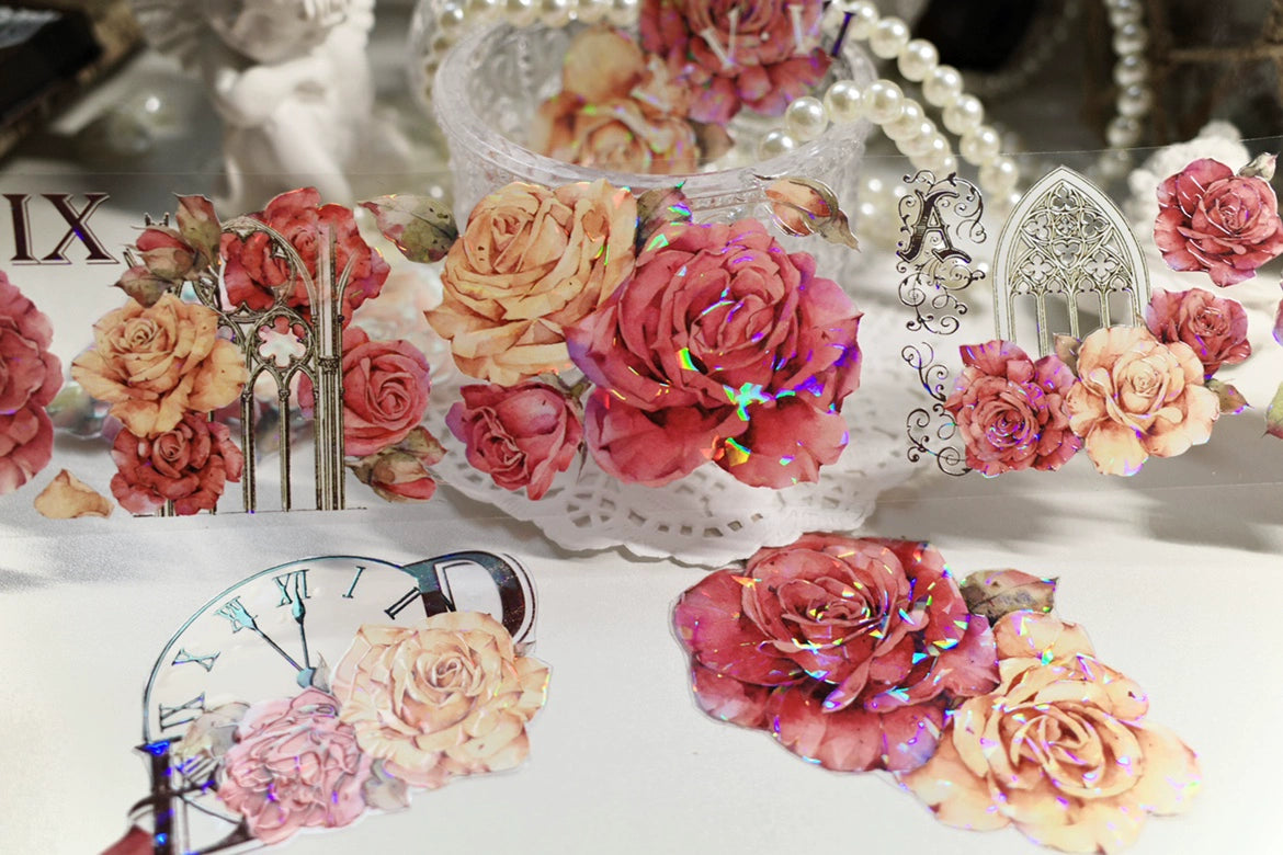 YiEr【Vintage Rose】Orginal Design Washi/Pet Tape Light Retro Floral Stickers