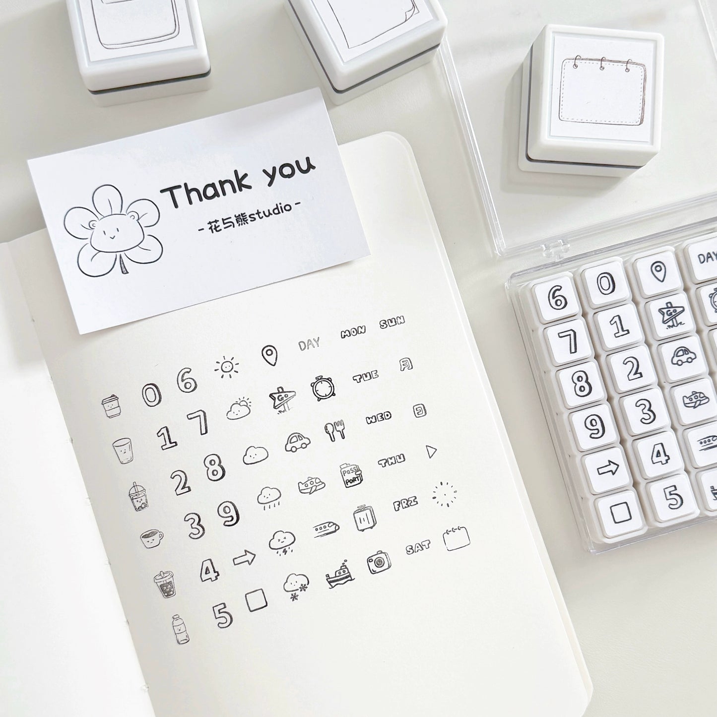 Flower and Bear Studio【Six Stamps】Original Design cute Weather,Travel,Week,Number Stamp