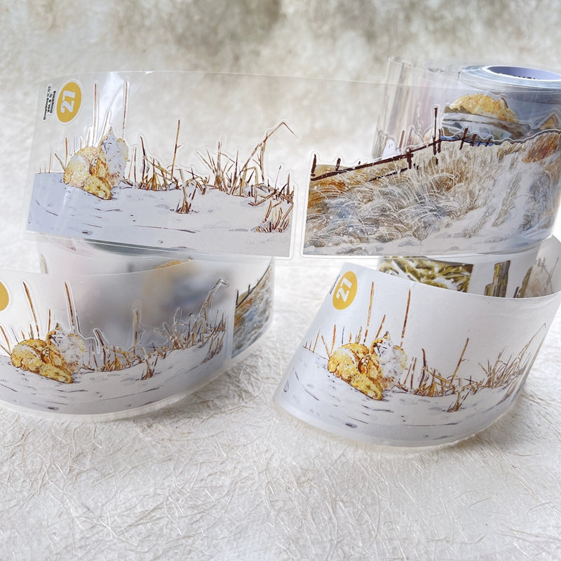 DingDing Vol8【27#Winter】Cute Cat&Rabbit&Fox and Snow Scene,Original Character Design Vintage Casualness Girl Washi/PET Tape Stickers, for Scrapbook Supplies,Scrapbook Tape Stickers,Junk Journal Supplies