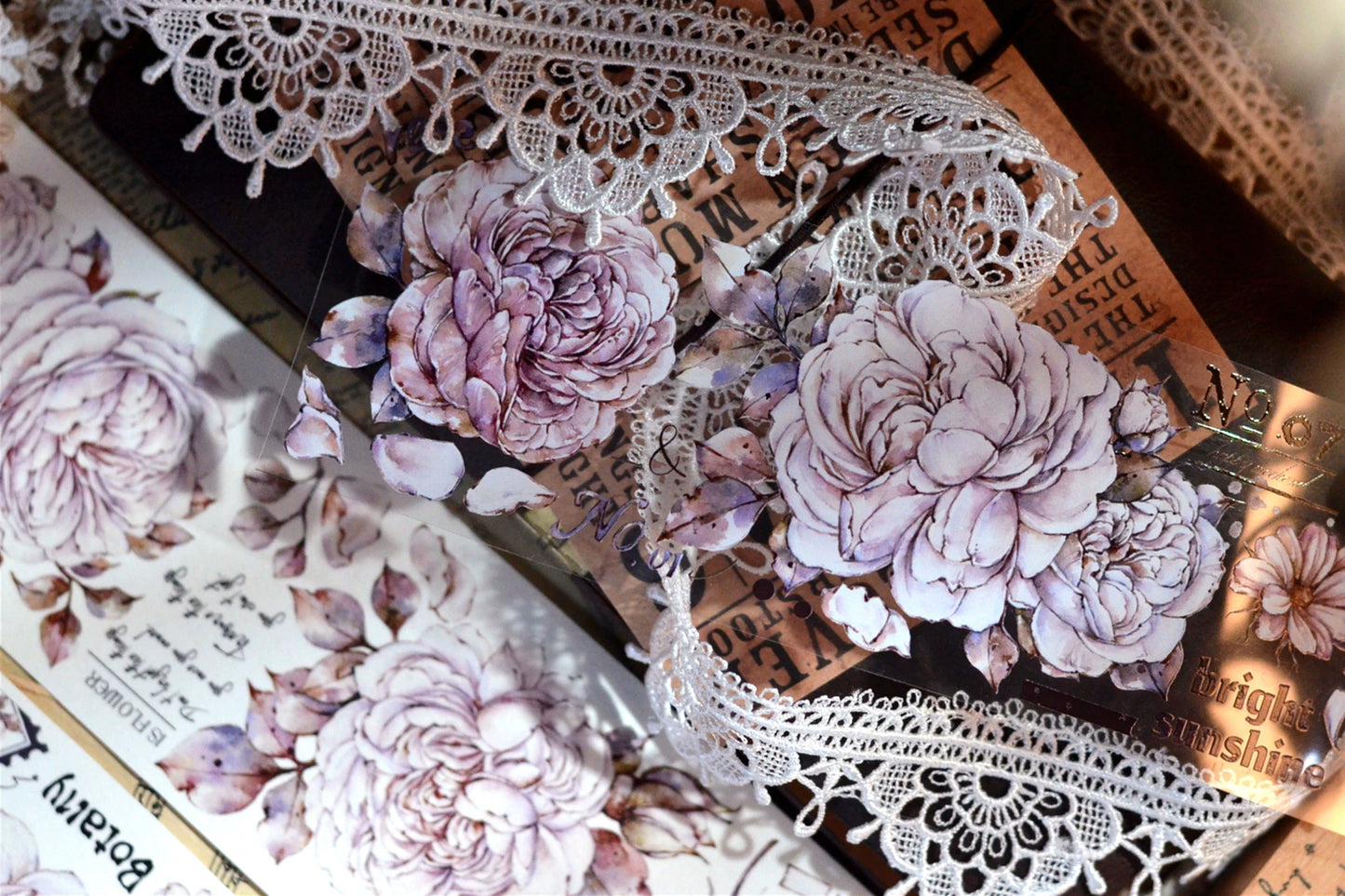 XiaoBaiJia【It's A Flower】Light Retro Orginal Design Washi Pet Austin Rose Floral Tape Light Retro Landscaping Stickers
