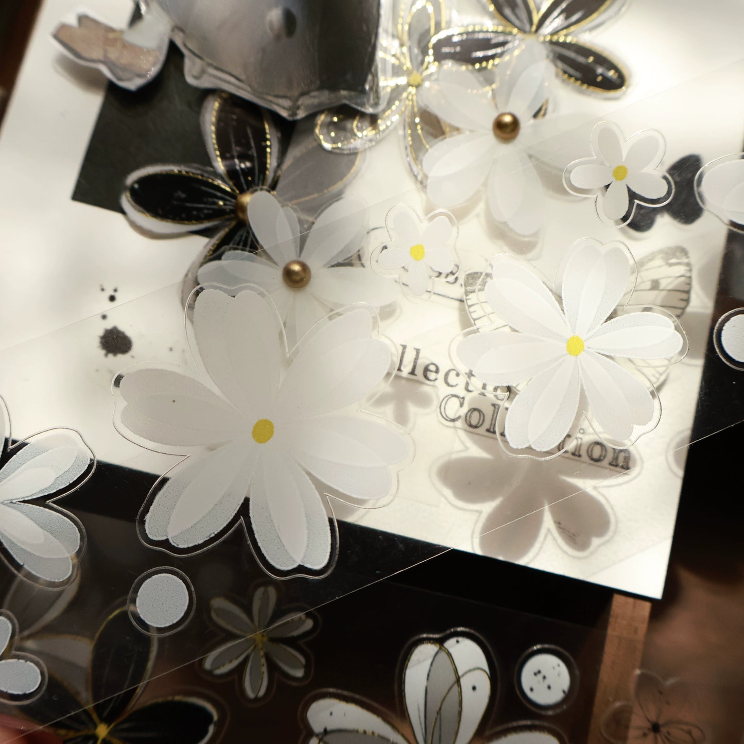 YiEr Vol15【Black and White Flowers】Orginal Design Pre-cut Washi/Pet Floral Tape Light Retro Landscaping Stickers