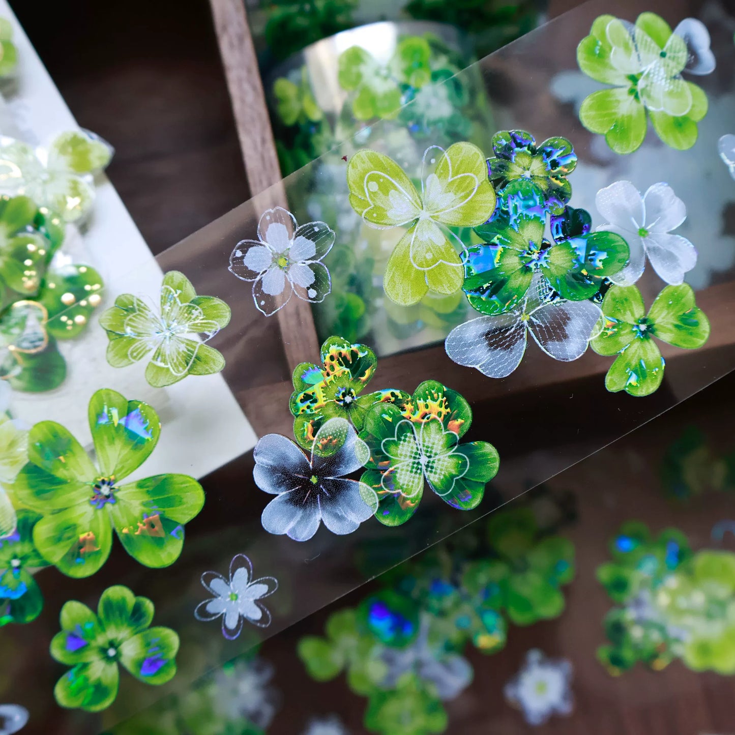 YiEr Vol14【Summer in the Forest Isle】Four Leaf Clover Floral Washi Tape and PET Stickers