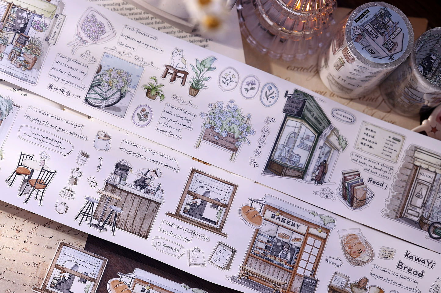 XiaoBaiJia Minimalist Style【Small Shops Street】Market Street,Orginal Design Washi Pet Tape Landscape Stickers