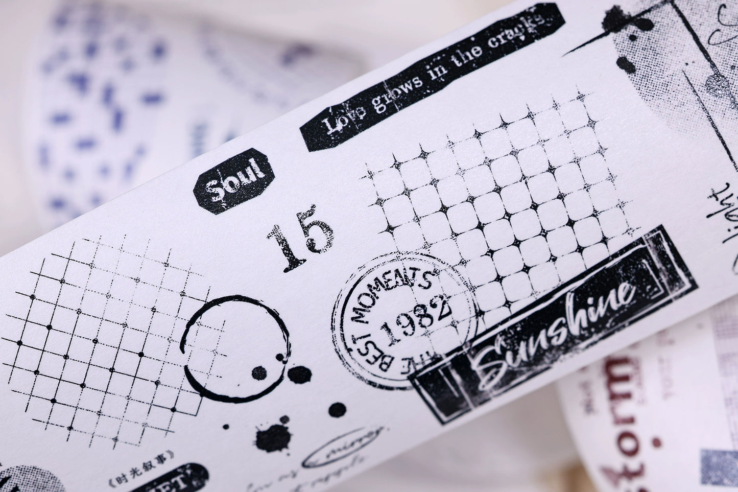 XiaoBaiJia【Narrative of Time】Light Retro Grid Base English Text Washi Pet Tape Stickers