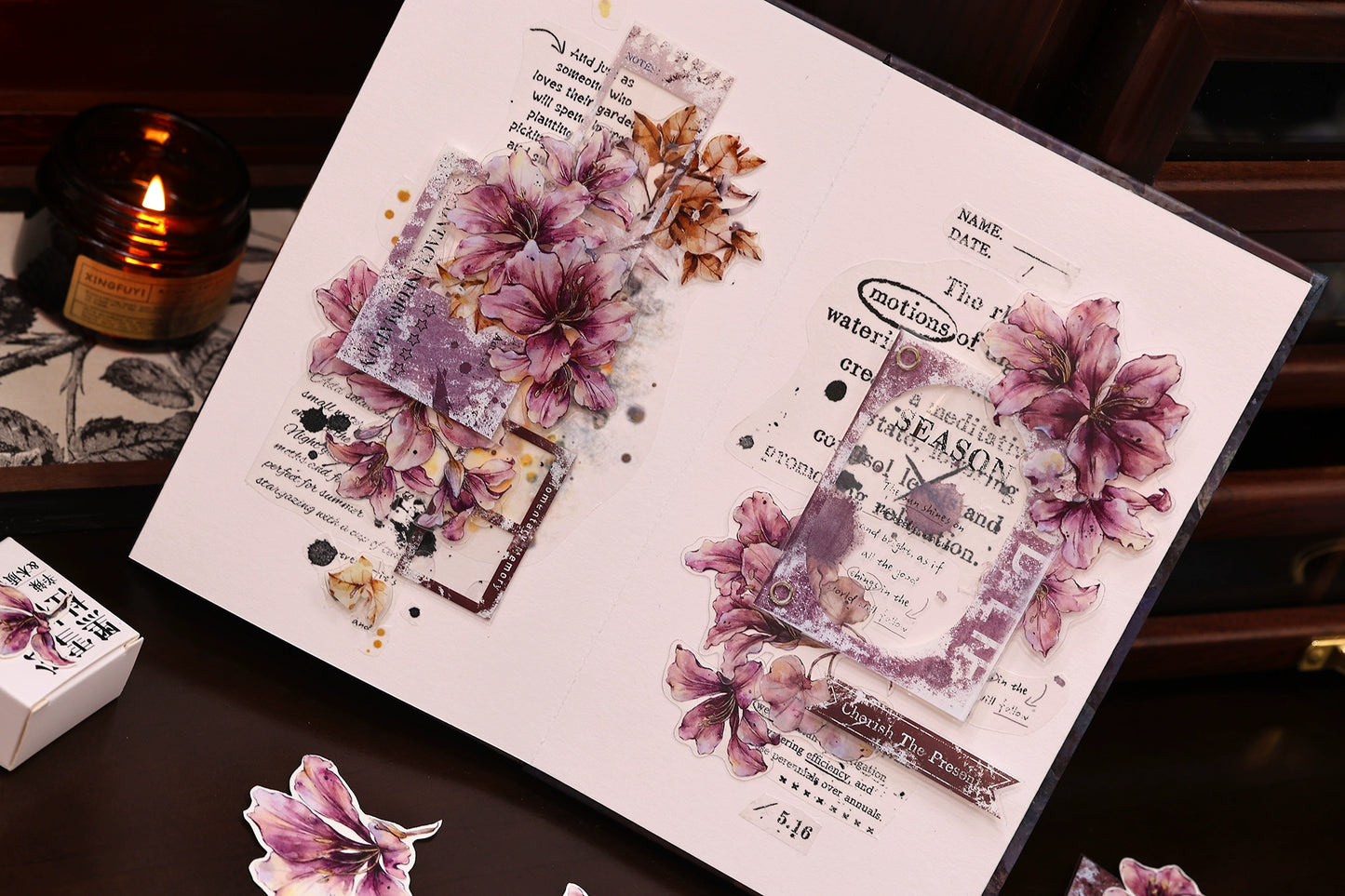 XiaoBaiJia【Old Photo Frame】Light Retro Orginal Design Washi Pet Floral Tape Light Retro Landscaping Stickers