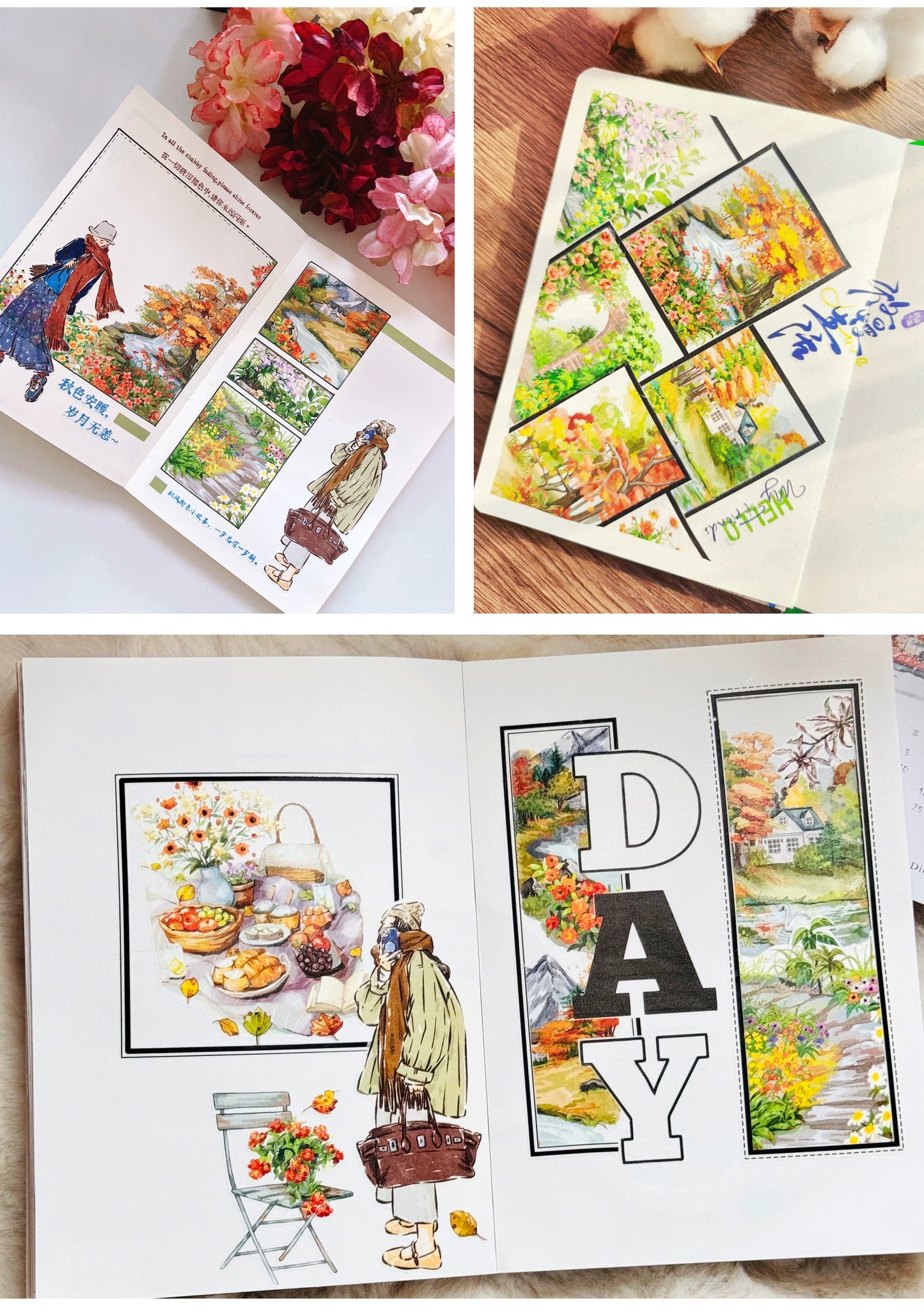 ZiYuanSu【Walk Towards the Wild】Background Scene/Landscape Pre-cut Washi/PET Tape,for Scrapbook Supplies,Scrapbook Tape Stickers,Junk Journal Supplies