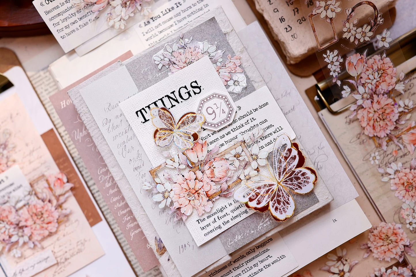 XiaoBaiJia Salt Series【Orange Shadow】Pre-cut Orginal Design Vintage Peony Flowers Washi/Pet Tape Light Retro Stickers