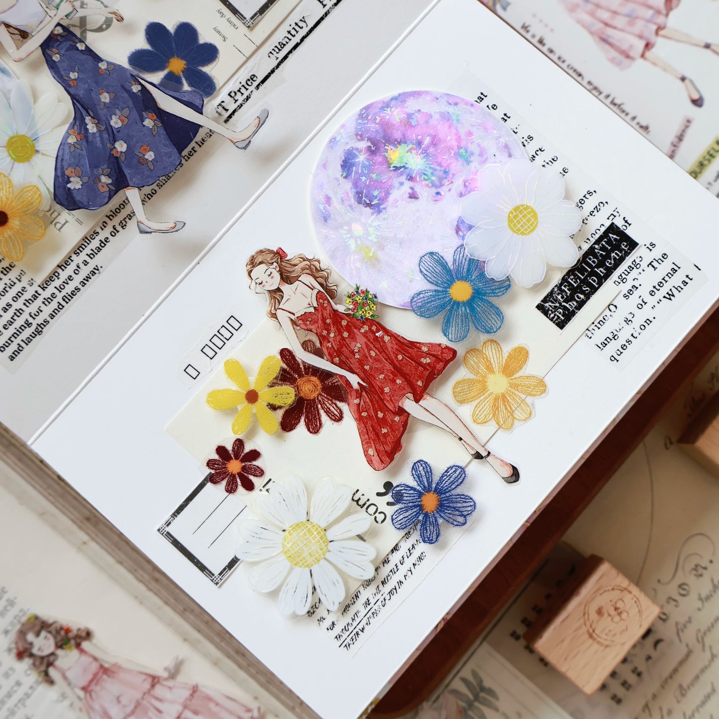 YiEr Vol13【Girls of Summer】Orginal Design Character Washi/Pet Tape Light Retro Stickers