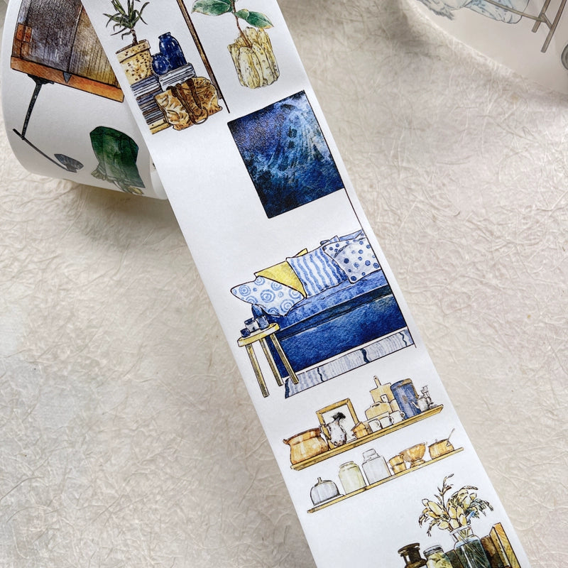 DingDing Vol8【29#Reside】Home Furnishing,Original Design Vintage Scenery Washi/PET Tape Stickers, for Scrapbook Supplies,Scrapbook Tape Stickers,Junk Journal Supplies, Journaling Stickers,Bullet Journals