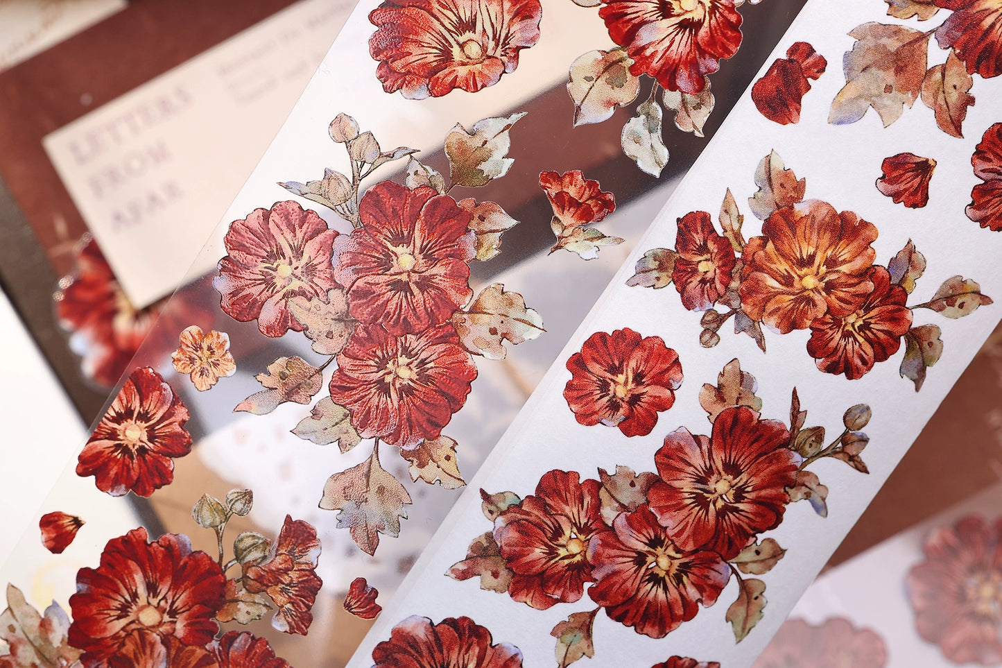 XiaoBaiJia【Hollyhock】Light Retro Red Orange Large and Small Flowers Orginal Design Washi Pet Tape Landscaping Stickers