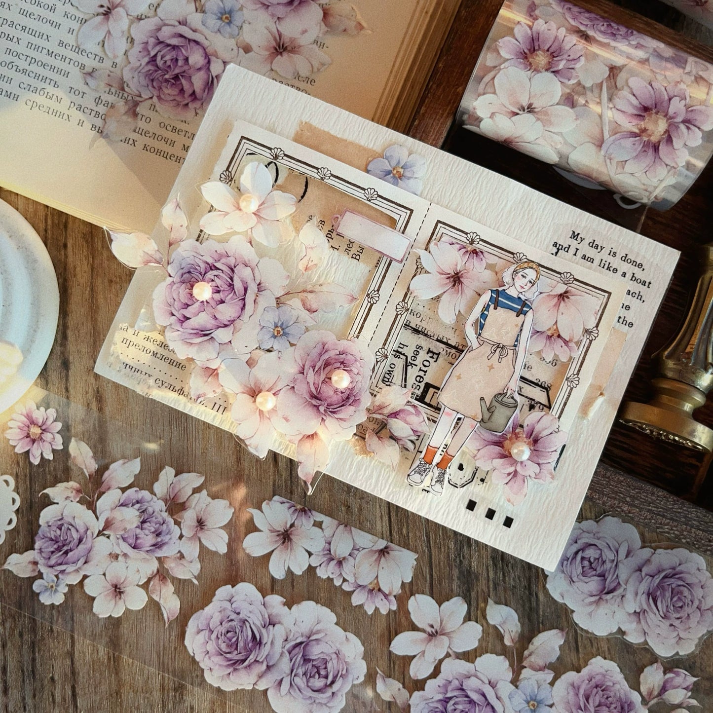 YiEr Vol11【Dushan Purple】Light Retro Floral Washi Tape and PET Stickers