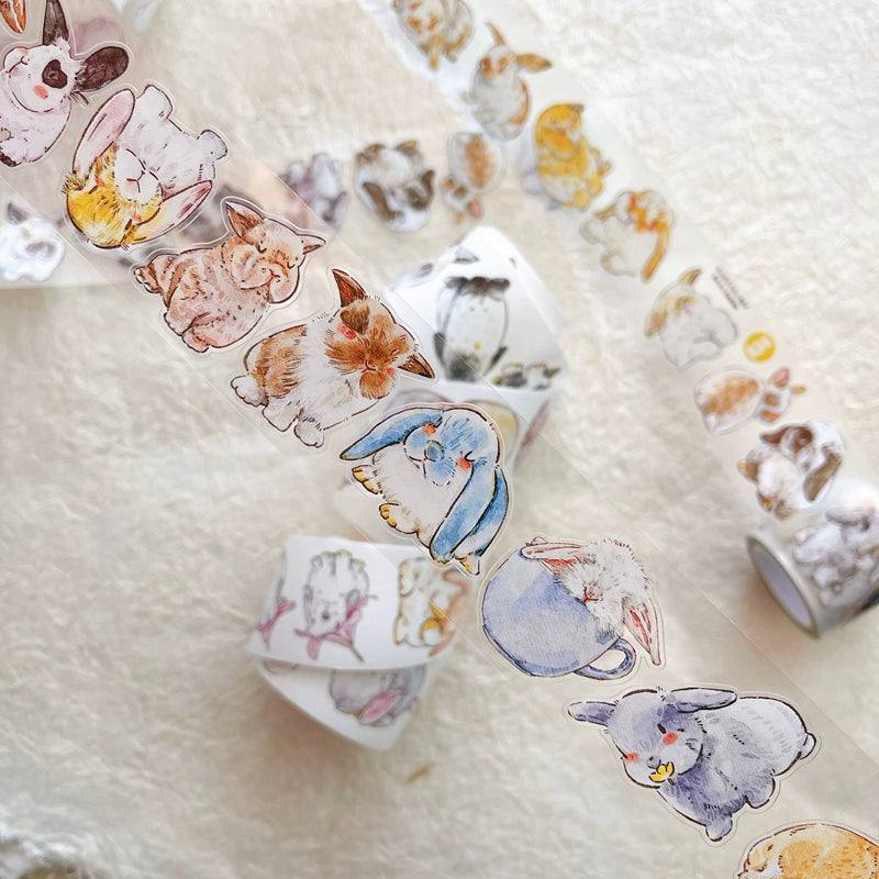 Seahorse Forest Vol6【A34#Cute Rabbit Ji】Original Design Pre-Cut Washi/PET Tape Stickers,for Scrapbook Supplies,Junk Journal Supplies