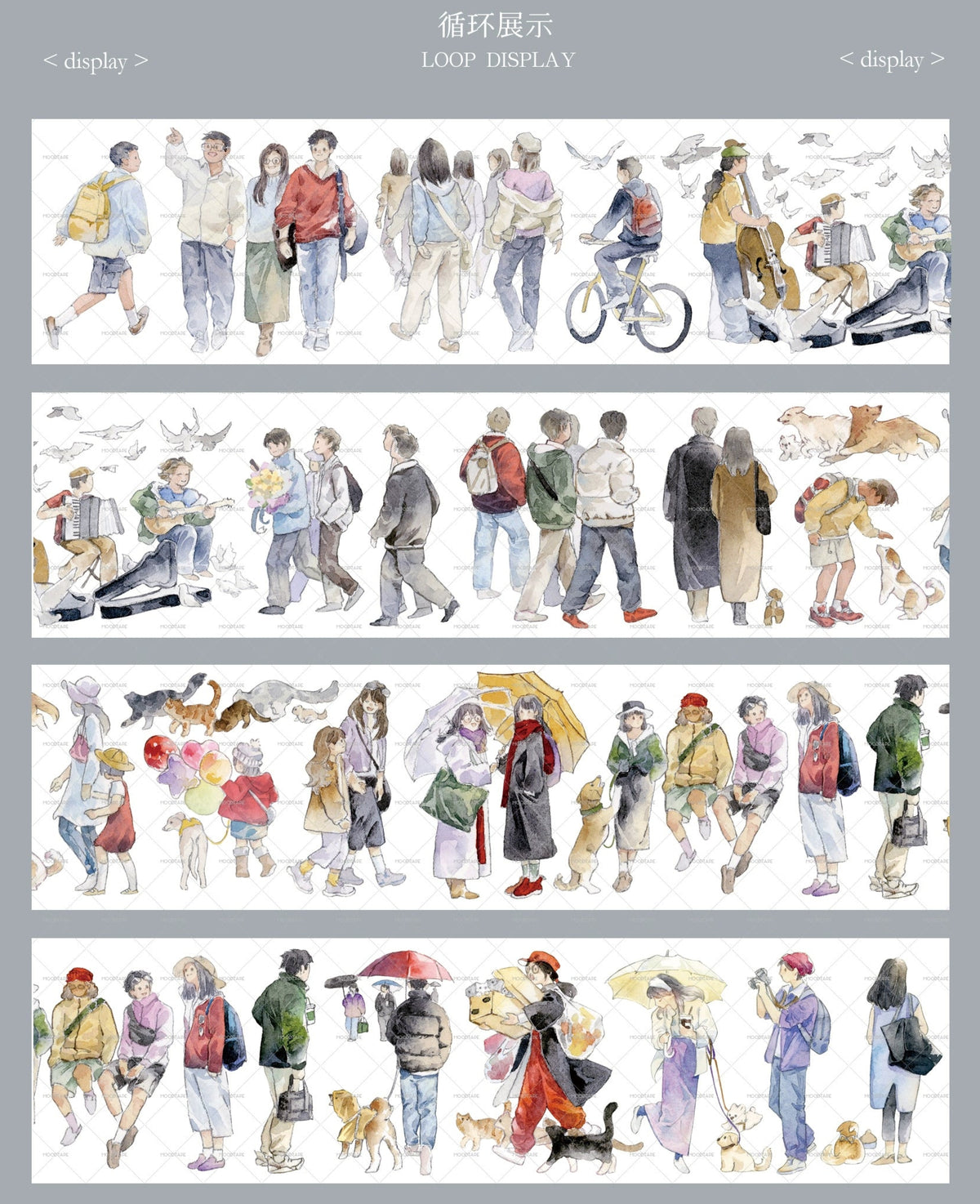 Moodtape【Passer-by&Summer Sea Street】Cute Character Original Washi Tape Stickers,for Scrapbook Supplies,Scrapbook Tape Stickers,Junk Journal Supplies