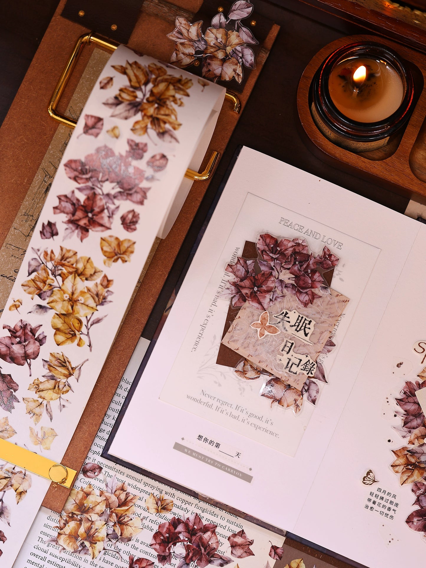 XiaoBaiJia【Bougainvillea Follower】Light Retro Tea Brown Flower Orginal Design Washi Pet Floral Tape Landscaping Stickers