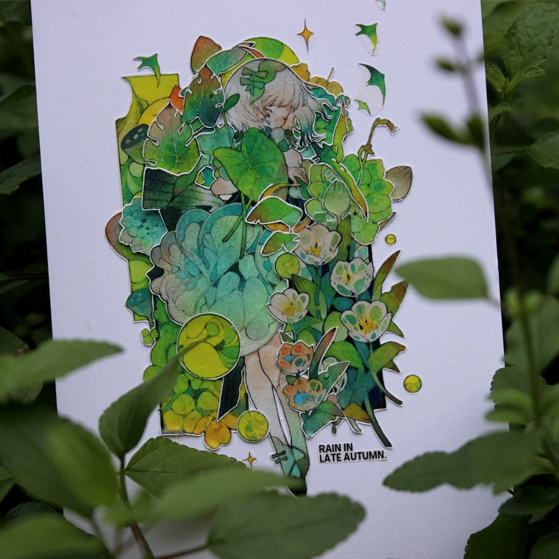 Moodtape【At Dusk in Spring and Green Mountains】Original Character Elf Design Washi/Pet Tape Stickers,for Scrapbook Supplies,Scrapbook Tape Stickers,Junk Journal Suppliesmoodtape