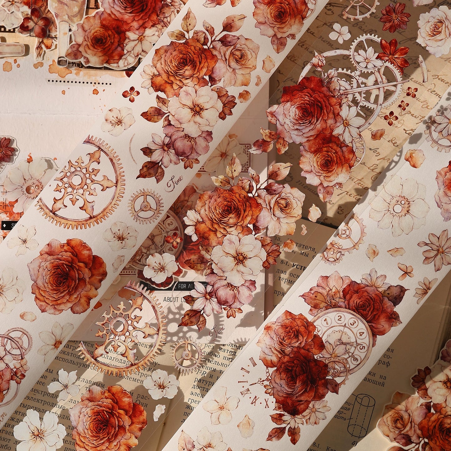 XiaoBaiJia【Flower Language Time】Light Retro Gear Red Moon Season Follower Orginal Design Washi Pet Tape Landscaping Stickers