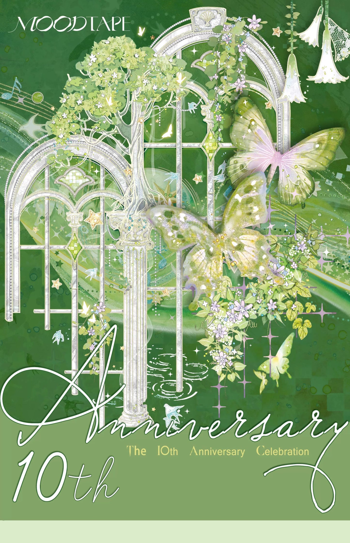 Moodtape【Green Moonlight】Landscap Original Design Washi/Pet Tape Stickers,for Scrapbook Supplies,Scrapbook Tape Stickers,Junk Journal Supplies