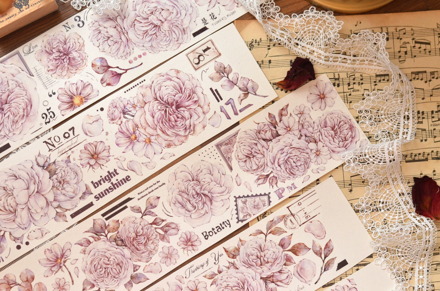 XiaoBaiJia【It's A Flower】Light Retro Orginal Design Washi Pet Austin Rose Floral Tape Light Retro Landscaping Stickers