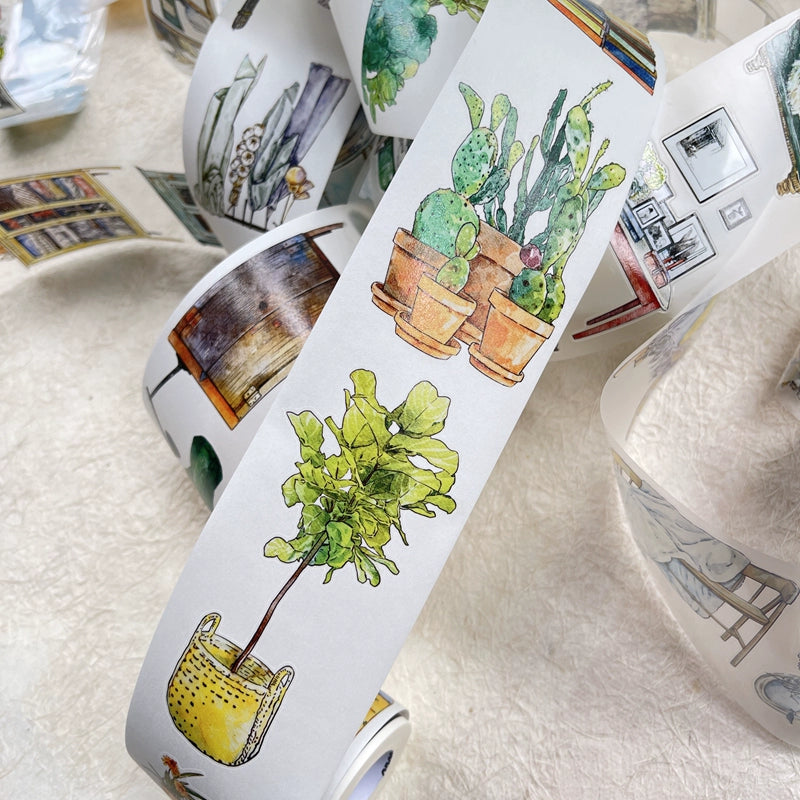DingDing Vol8【29#Reside】Home Furnishing,Original Design Vintage Scenery Washi/PET Tape Stickers, for Scrapbook Supplies,Scrapbook Tape Stickers,Junk Journal Supplies, Journaling Stickers,Bullet Journals