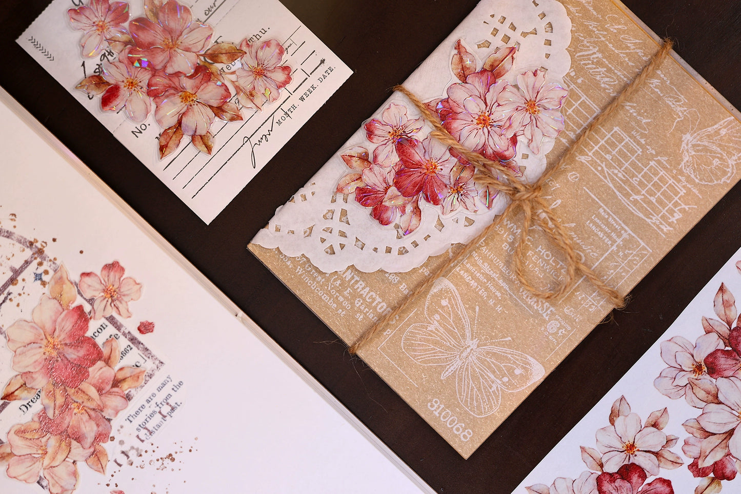 XiaoBaiJia【Red Longing Follower】Light Retro Red Flower Orginal Design Washi Pet Floral Tape Landscaping Stickers