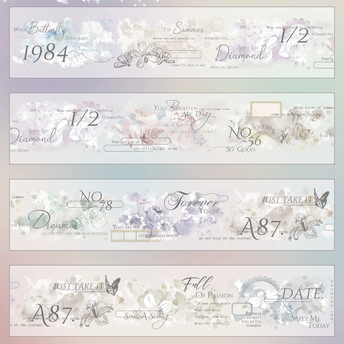 YiEr【Light Color】Orginal Design Washi/Pet Tape Light Retro Floral Stickers