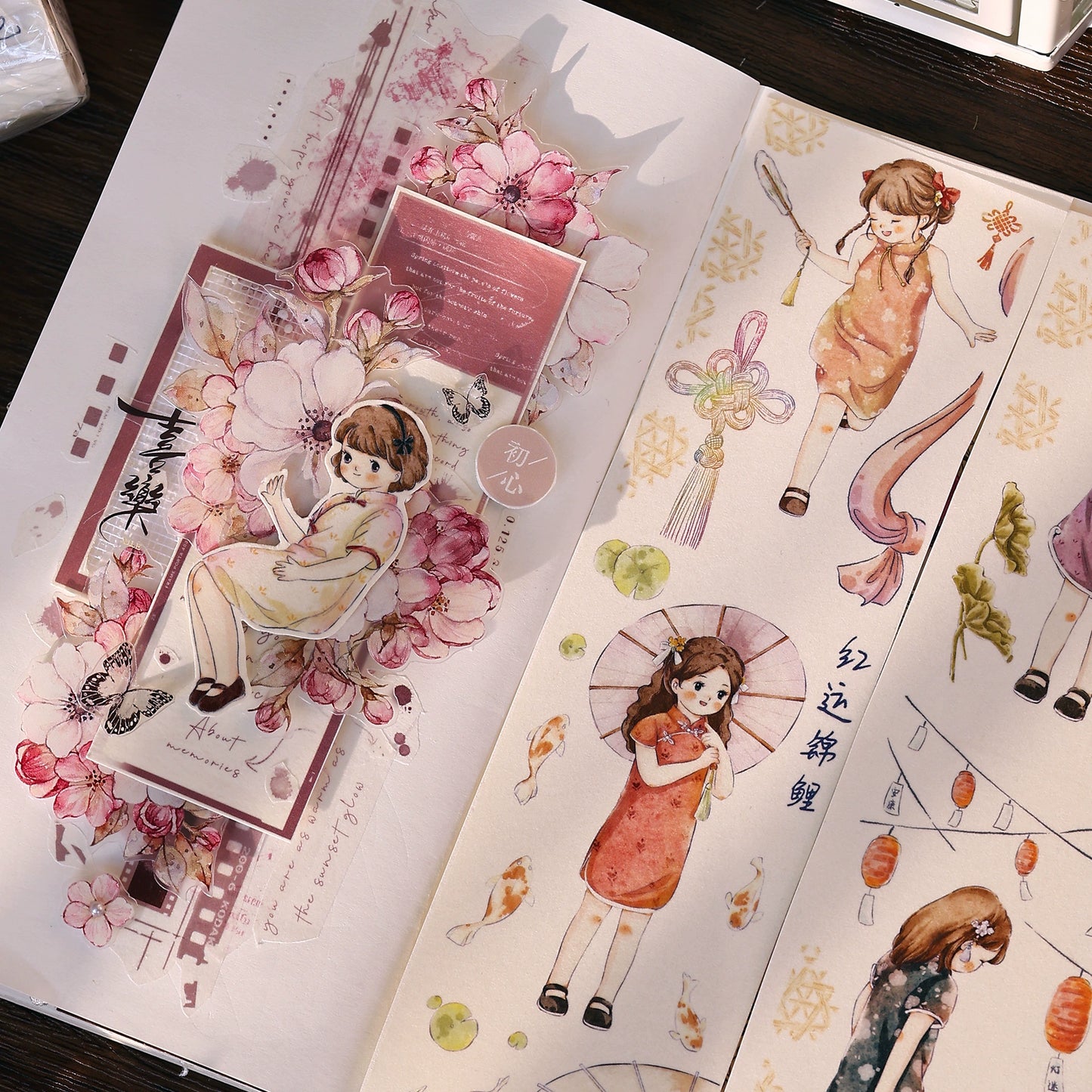 XiaoBaiJia【Qipao Charm】Light Retro Chinese Style Cute Little People Washi PET Tape