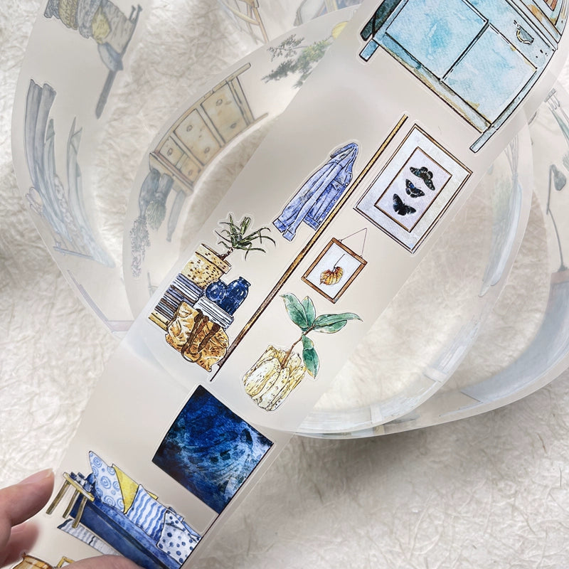 DingDing Vol8【29#Reside】Home Furnishing,Original Design Vintage Scenery Washi/PET Tape Stickers, for Scrapbook Supplies,Scrapbook Tape Stickers,Junk Journal Supplies, Journaling Stickers,Bullet Journals