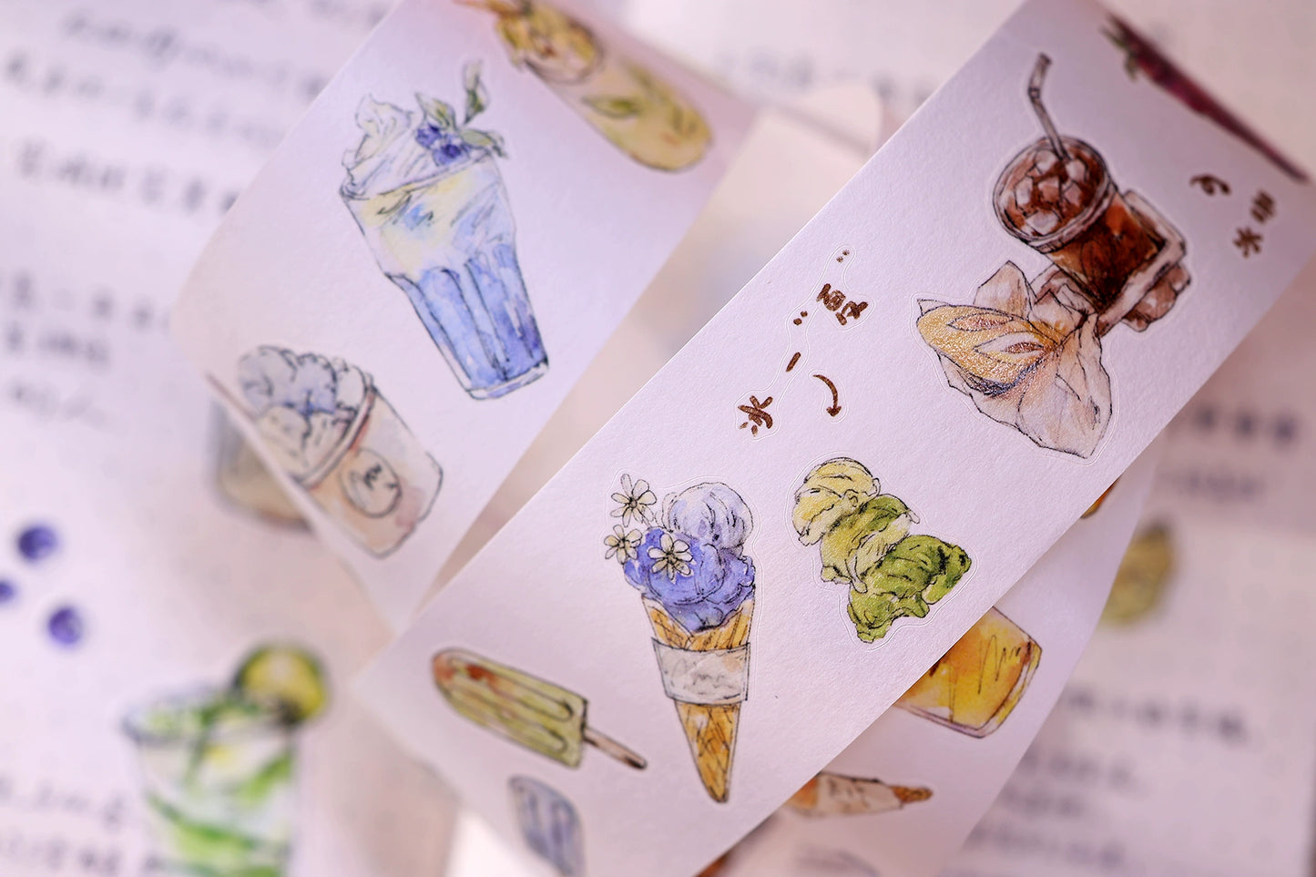 XiaoBaiJia Minimalist Style【Cool Summer】Drink Milk Tea,Pre-cut Light Retro Orginal Design Washi Pet Tape Landscape Stickers