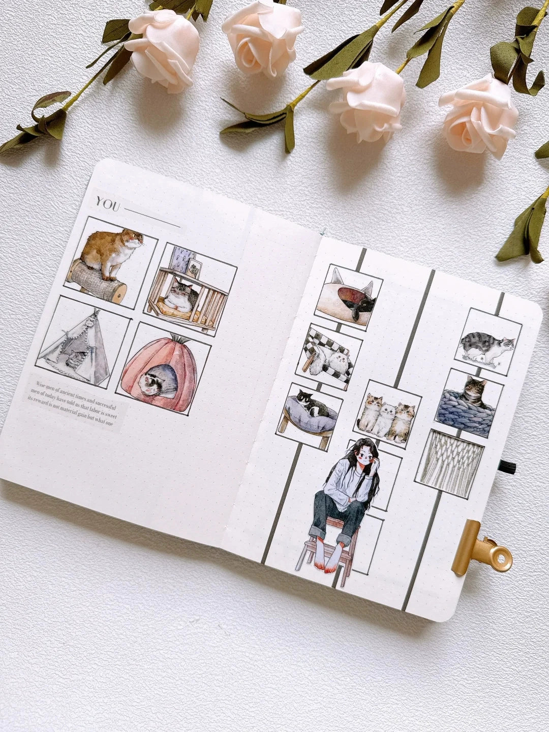 Kaixiaoxun Vol9 【Cat's Nest】 Pre-Cut Long Loop Washi/Matte PET Tape for Scrapbook Supplies,Junk Journal Supplies