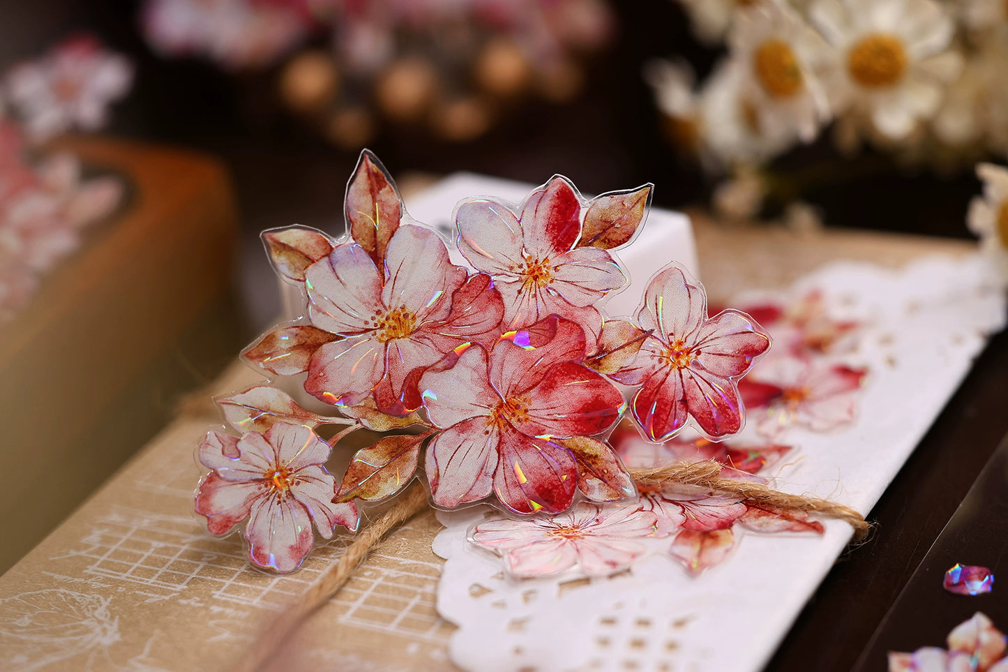 XiaoBaiJia【Red Longing Follower】Light Retro Red Flower Orginal Design Washi Pet Floral Tape Landscaping Stickers