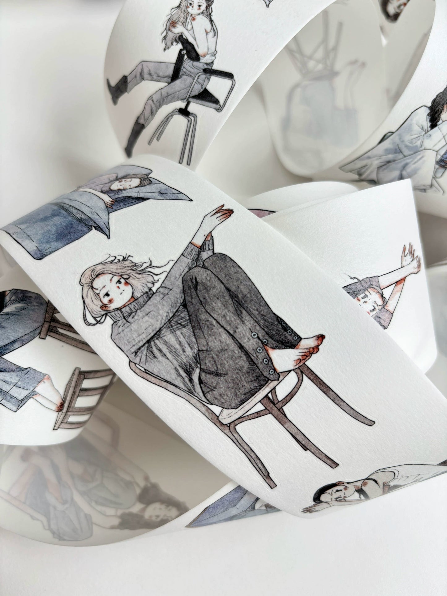 Kaixiaoxun Vol9 【Nestled in the Sofa】 Pre-Cut Long Loop Washi/Matte PET Tape for Scrapbook Supplies,Junk Journal Supplies
