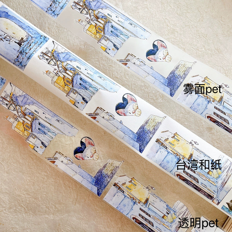 Seahorse Forest Vol6【A38#Corner】Cute Cat and House Scenery,Original Design Pre-Cut Washi/PET Tape Stickers,for Scrapbook Supplies,Junk Journal Supplies
