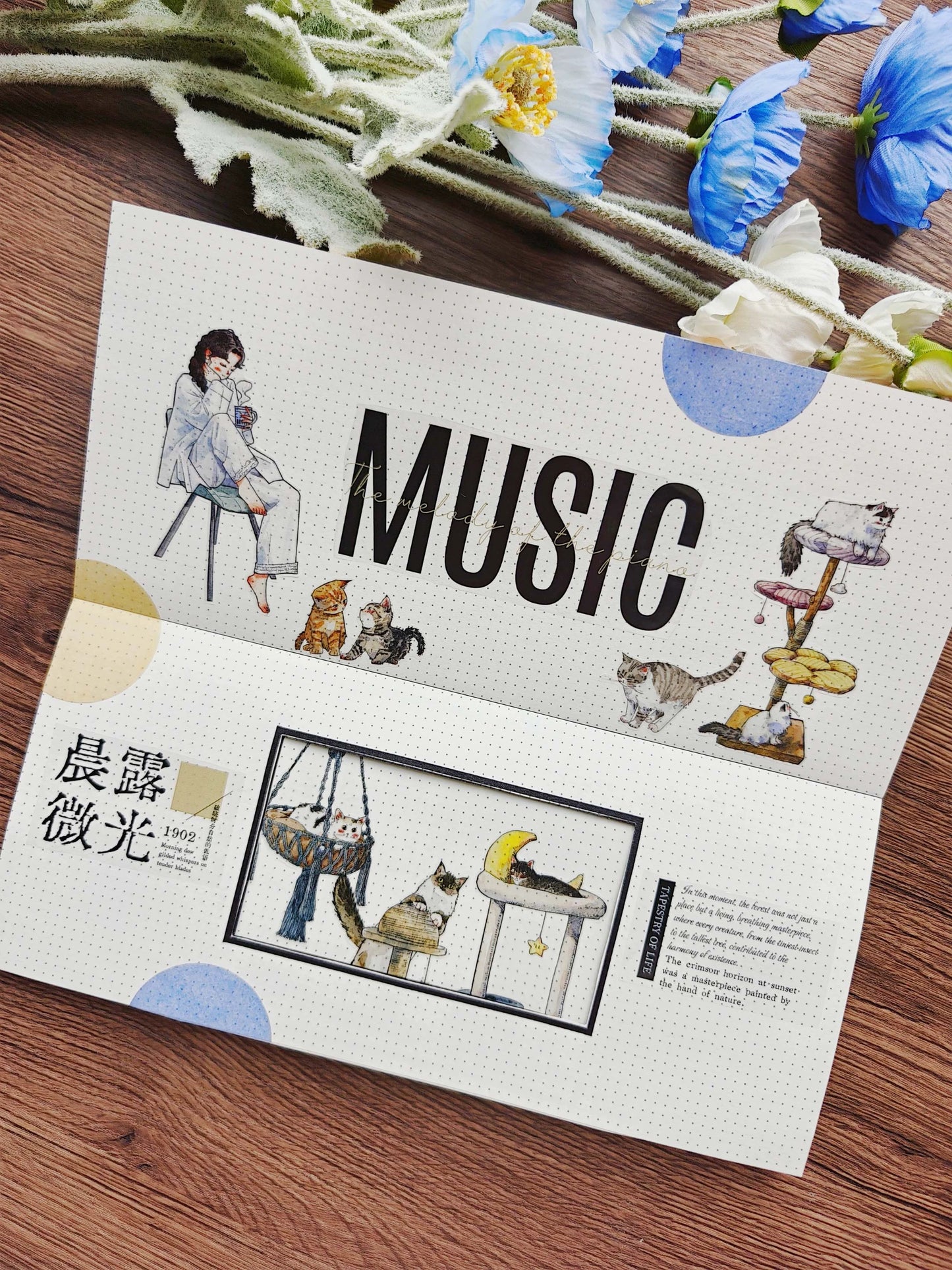 Kaixiaoxun Vol9 【Cat's Nest】 Pre-Cut Long Loop Washi/Matte PET Tape for Scrapbook Supplies,Junk Journal Supplies