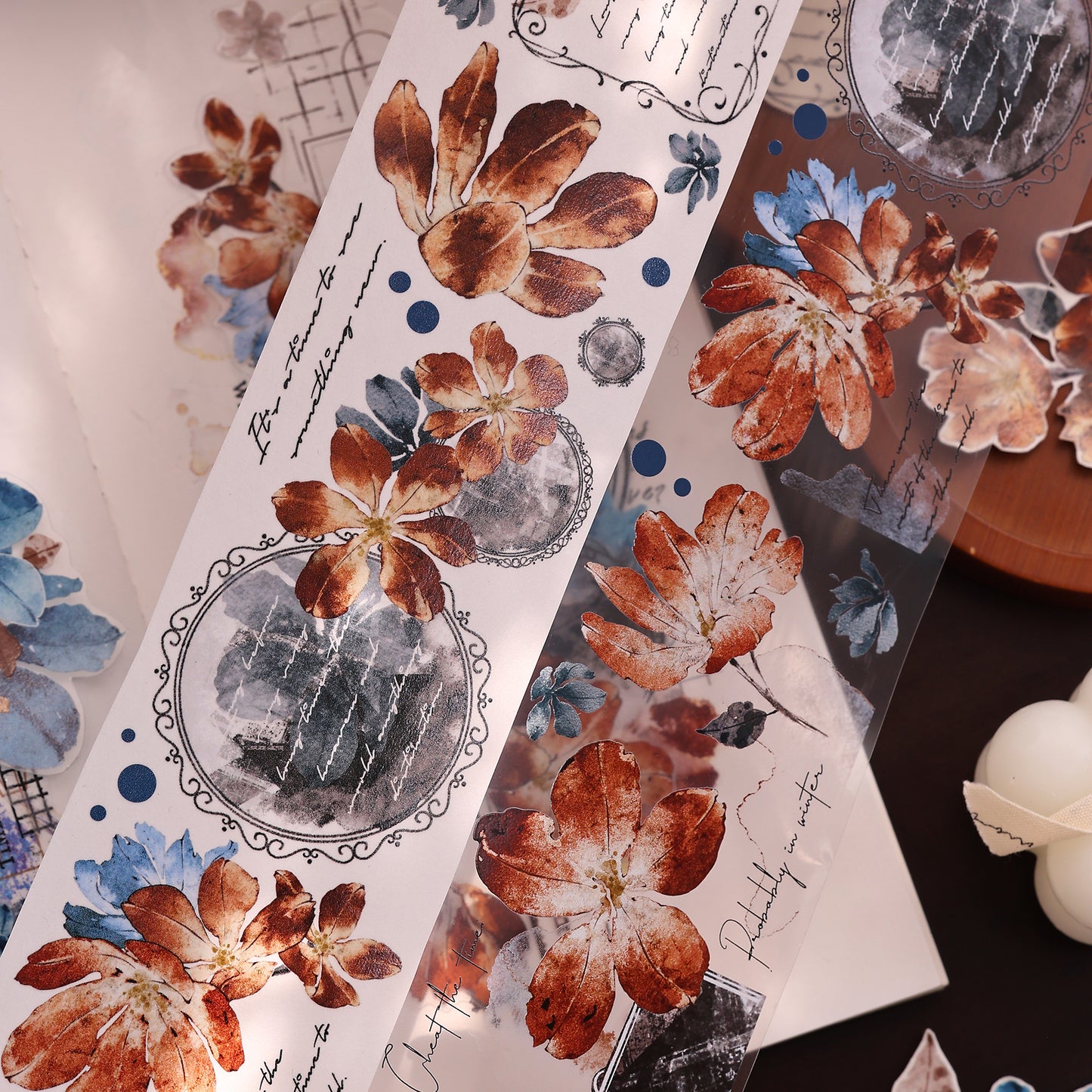 XiaoBaiJia【Painting Language】Orginal Design Washi/Pet Floral Tape Light Retro Landscaping Stickers