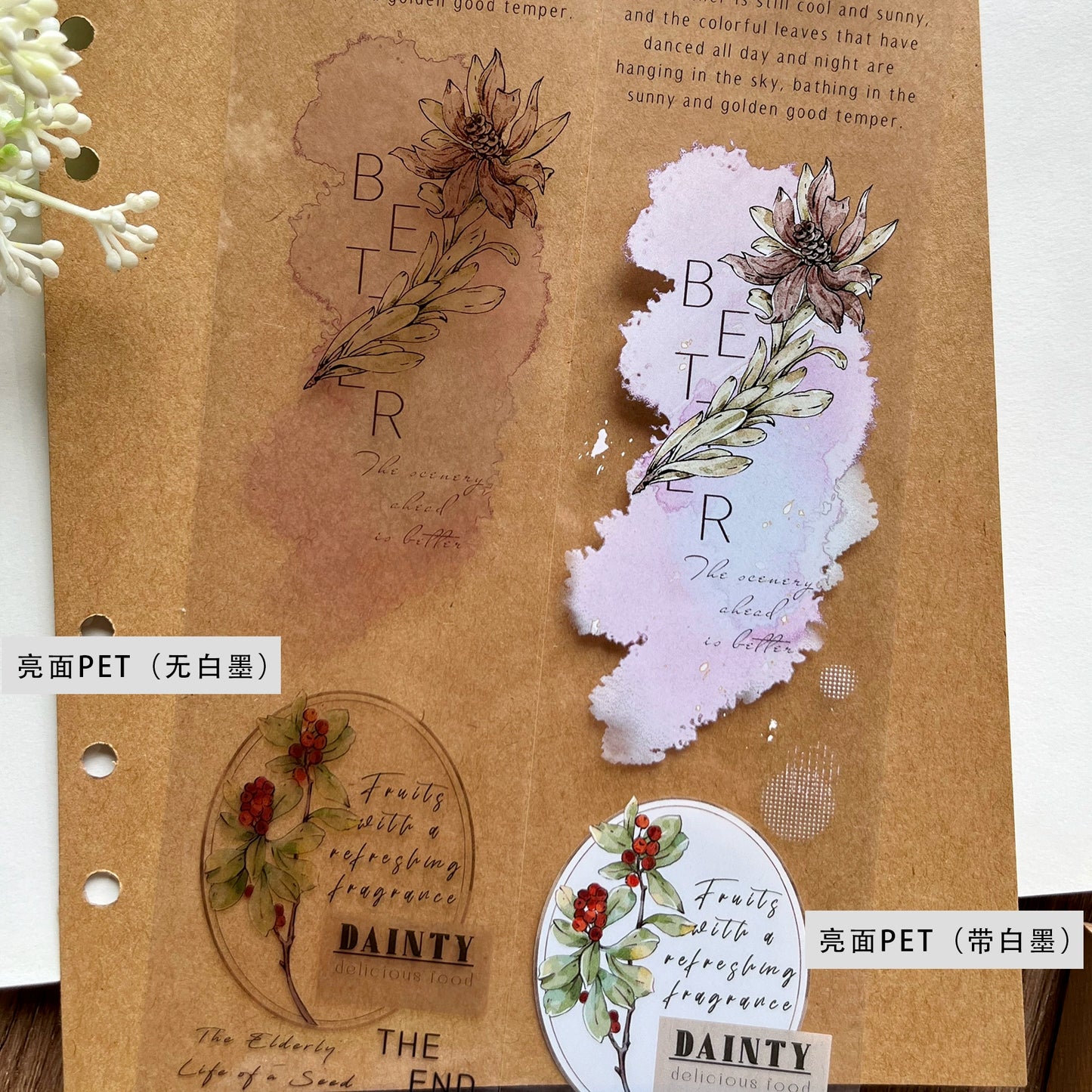 ZiYuanSu【Autumn Like A Dream】English Text Pre-cut Washi/PET Tape,for Scrapbook Supplies,Scrapbook Tape Stickers,Junk Journal Supplies