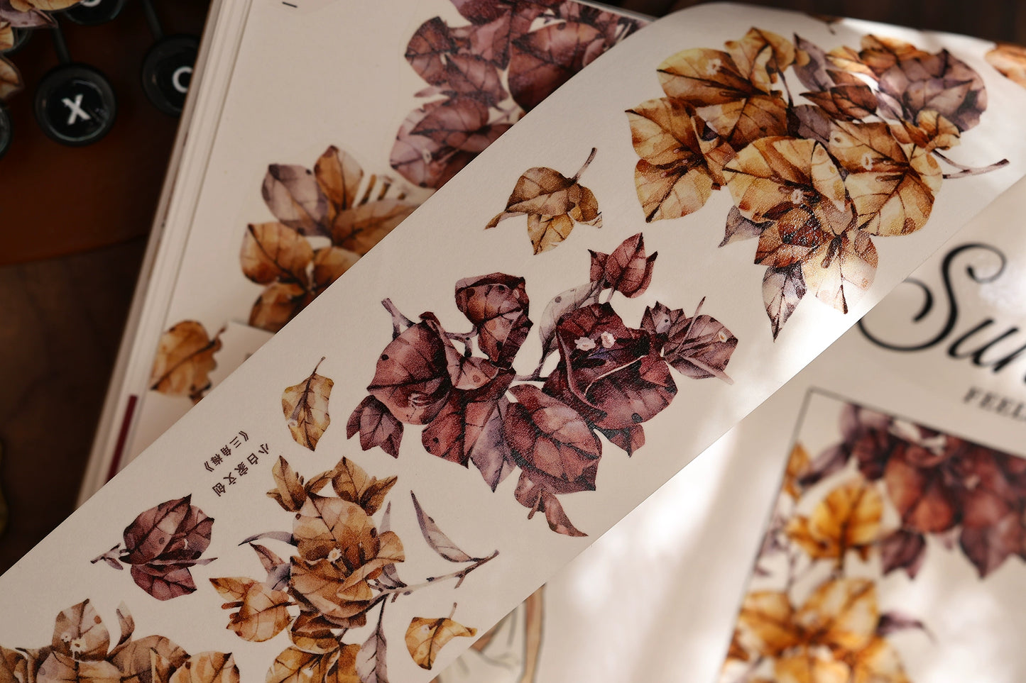 XiaoBaiJia【Bougainvillea Follower】Light Retro Tea Brown Flower Orginal Design Washi Pet Floral Tape Landscaping Stickers