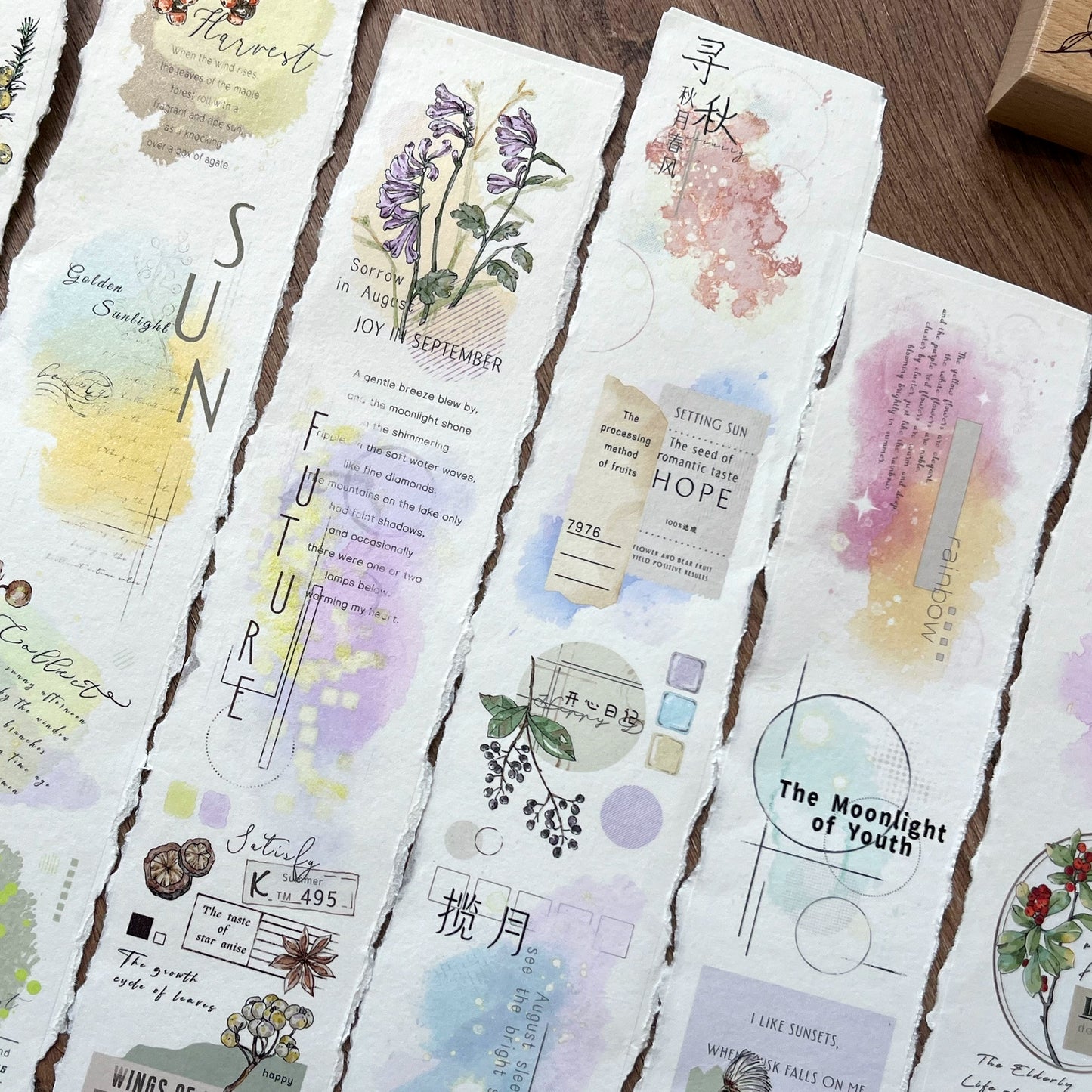ZiYuanSu【Autumn Like A Dream】English Text Pre-cut Washi/PET Tape,for Scrapbook Supplies,Scrapbook Tape Stickers,Junk Journal Supplies