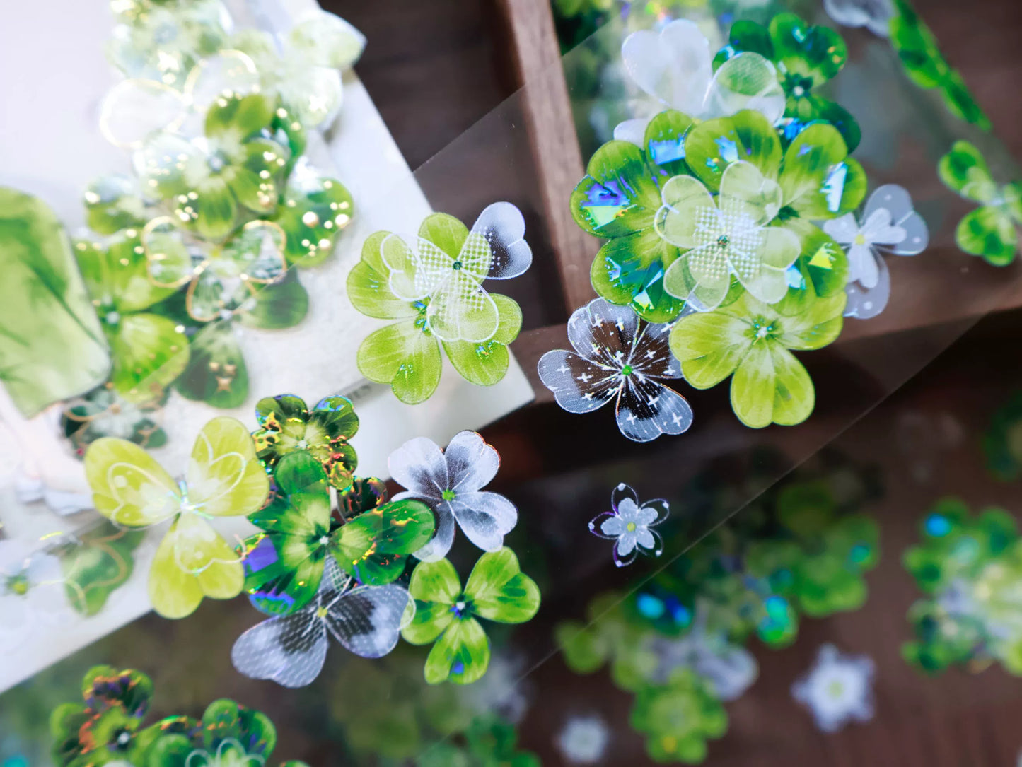 YiEr Vol14【Summer in the Forest Isle】Four Leaf Clover Floral Washi Tape and PET Stickers