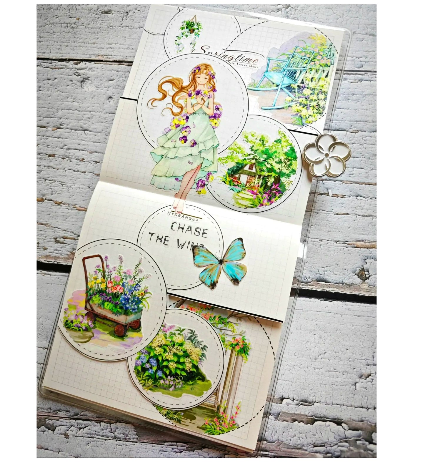 ZiYuanSu【Spring's Colors Fill Garden】Scene/Landscape Pre-cut Washi/PET Tape,for Scrapbook Supplies,Scrapbook Tape Stickers,Junk Journal Supplies