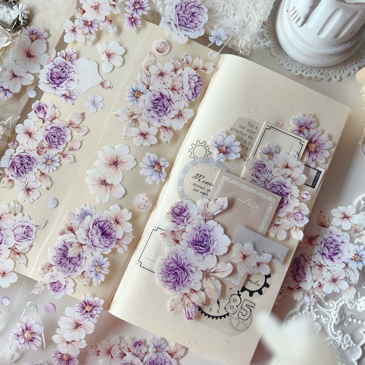 YiEr Vol11【Dushan Purple】Light Retro Floral Washi Tape and PET Stickers