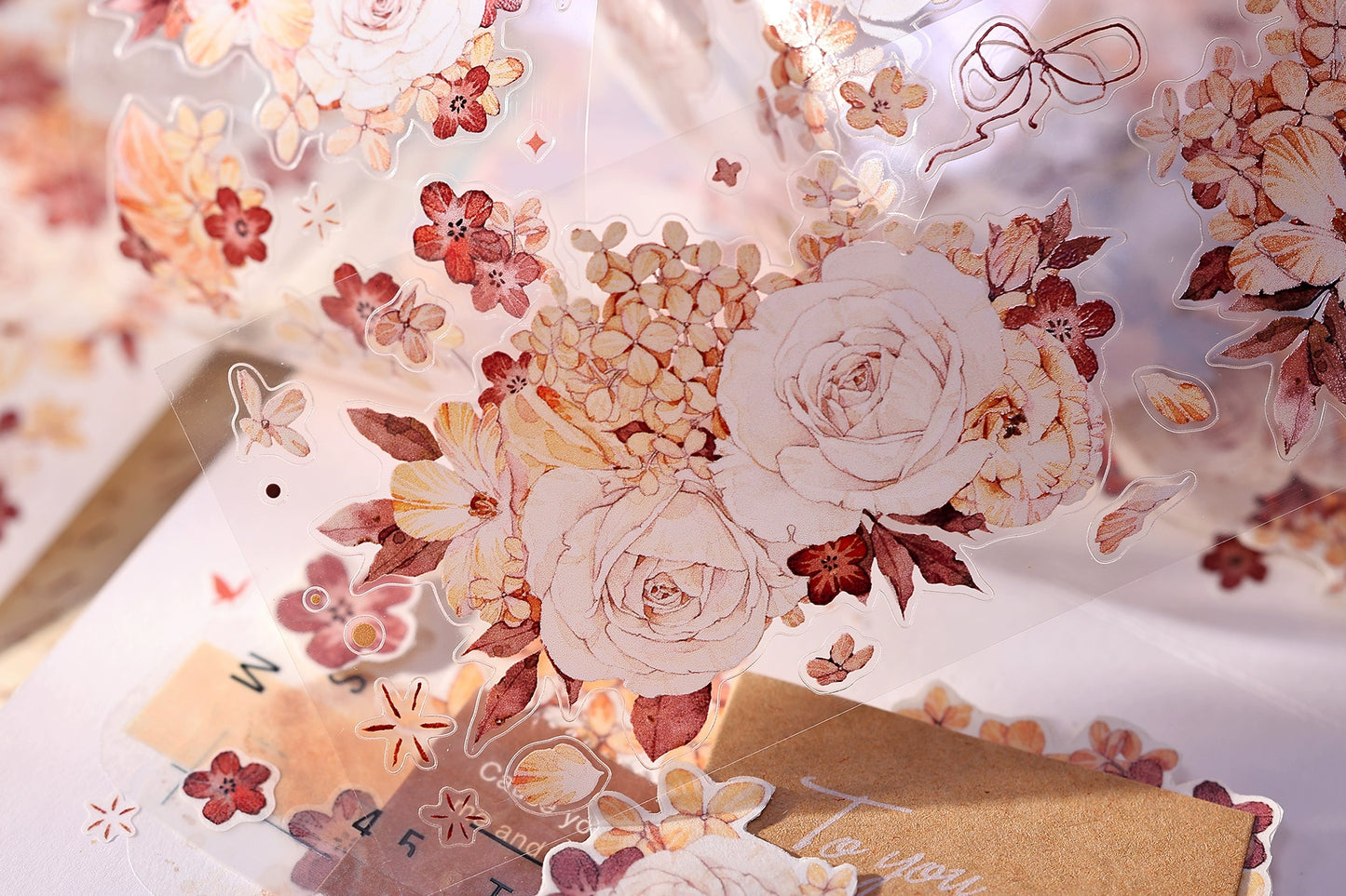 XiaoBaiJia【Tea Dyeing】Light Retro Flowers Orginal Design Washi Pet Tape Stickers