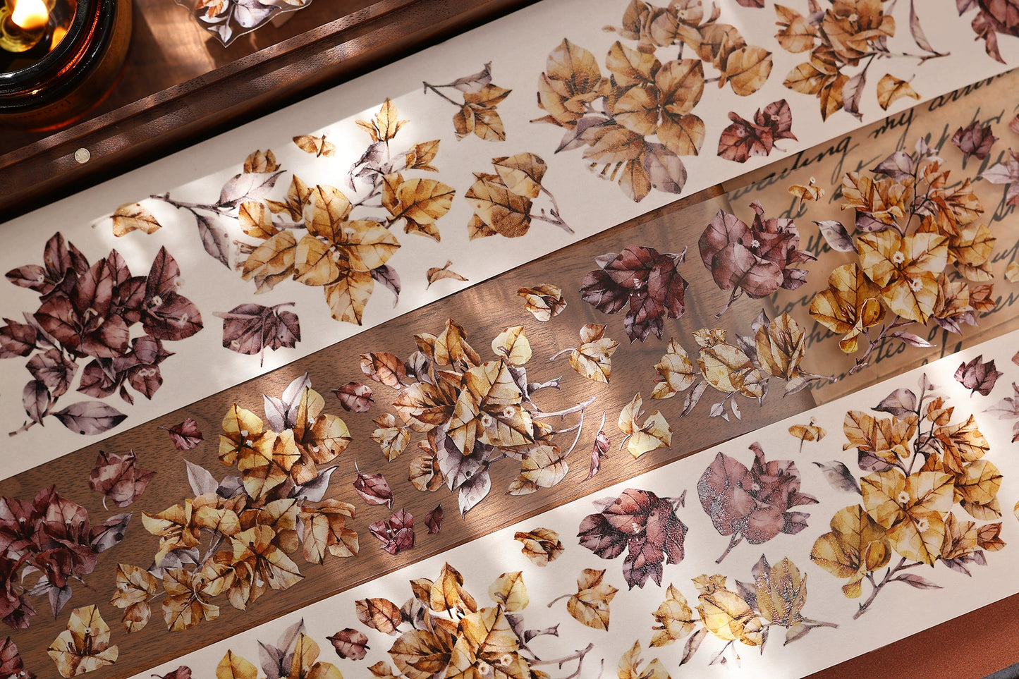 XiaoBaiJia【Bougainvillea Follower】Light Retro Tea Brown Flower Orginal Design Washi Pet Floral Tape Landscaping Stickers