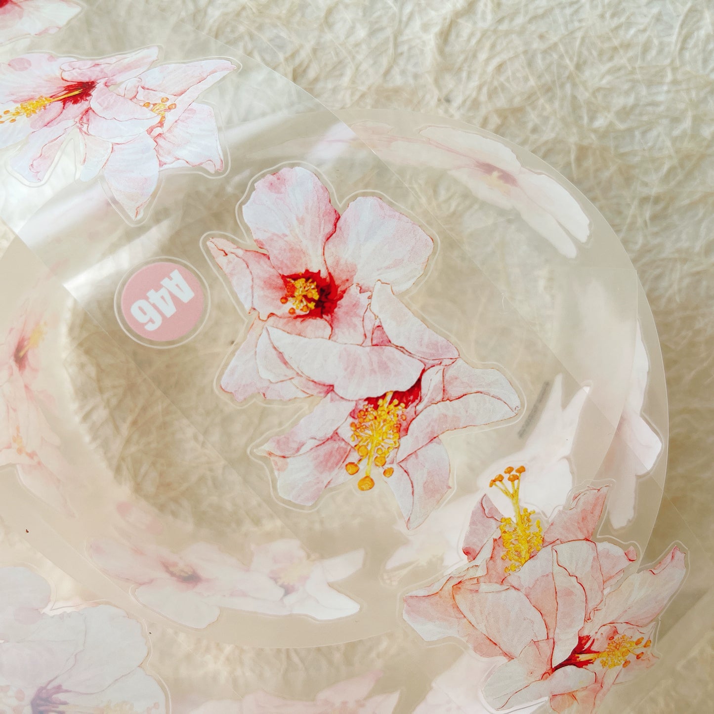 Seahorse Forest Vol8 A46 Vintage Pink Hibiscus Follower,Pre-Cut Washi/PET Tape Stickers,Original Design,for Scrapbook Supplies,Scrapbook Tape Stickers,Junk Journal Supplies