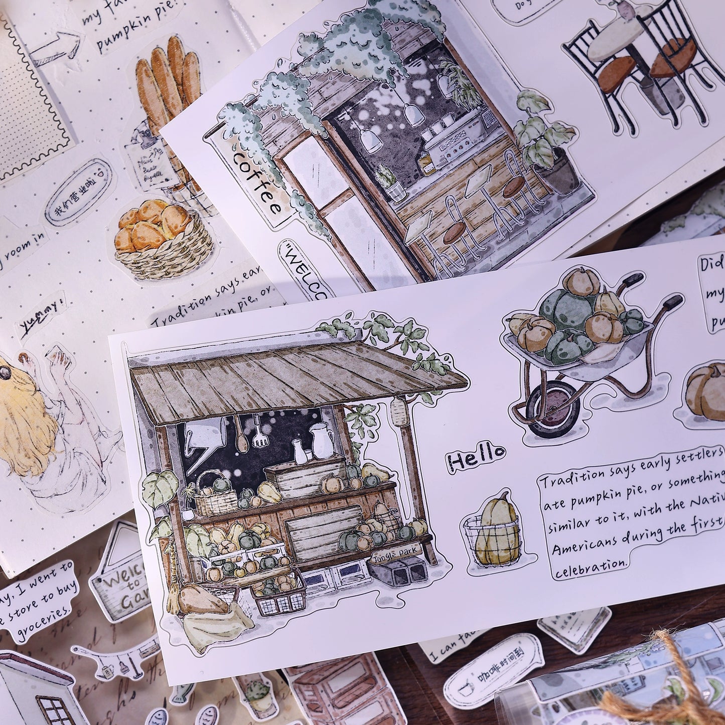 XiaoBaiJia Minimalist Style【Small Shops Street】Market Street,Orginal Design Washi Pet Tape Landscape Stickers