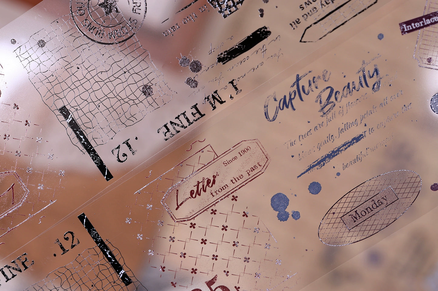 XiaoBaiJia【Narrative of Time】Light Retro Grid Base English Text Washi Pet Tape Stickers
