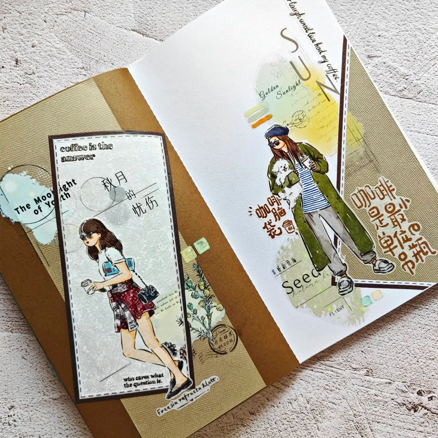 ZiYuanSu Vol12【Coffee Freedom&Comfortable Season】Pre-Cut Original Design Character Washi/PET Tape Stickers, for Scrapbook Supplies,Scrapbook Tape Stickers,Junk Journal Supplies, Journaling Stickers,Bullet Journals