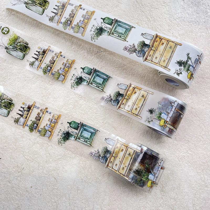 DingDing Vol8【29#Reside】Home Furnishing,Original Design Vintage Scenery Washi/PET Tape Stickers, for Scrapbook Supplies,Scrapbook Tape Stickers,Junk Journal Supplies, Journaling Stickers,Bullet Journals
