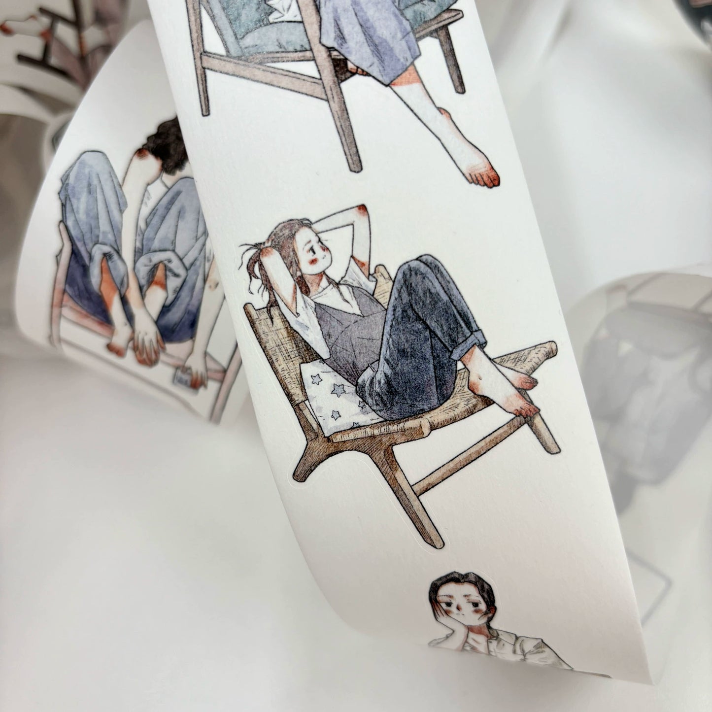 Kaixiaoxun Vol9 【Nestled in the Sofa】 Pre-Cut Long Loop Washi/Matte PET Tape for Scrapbook Supplies,Junk Journal Supplies