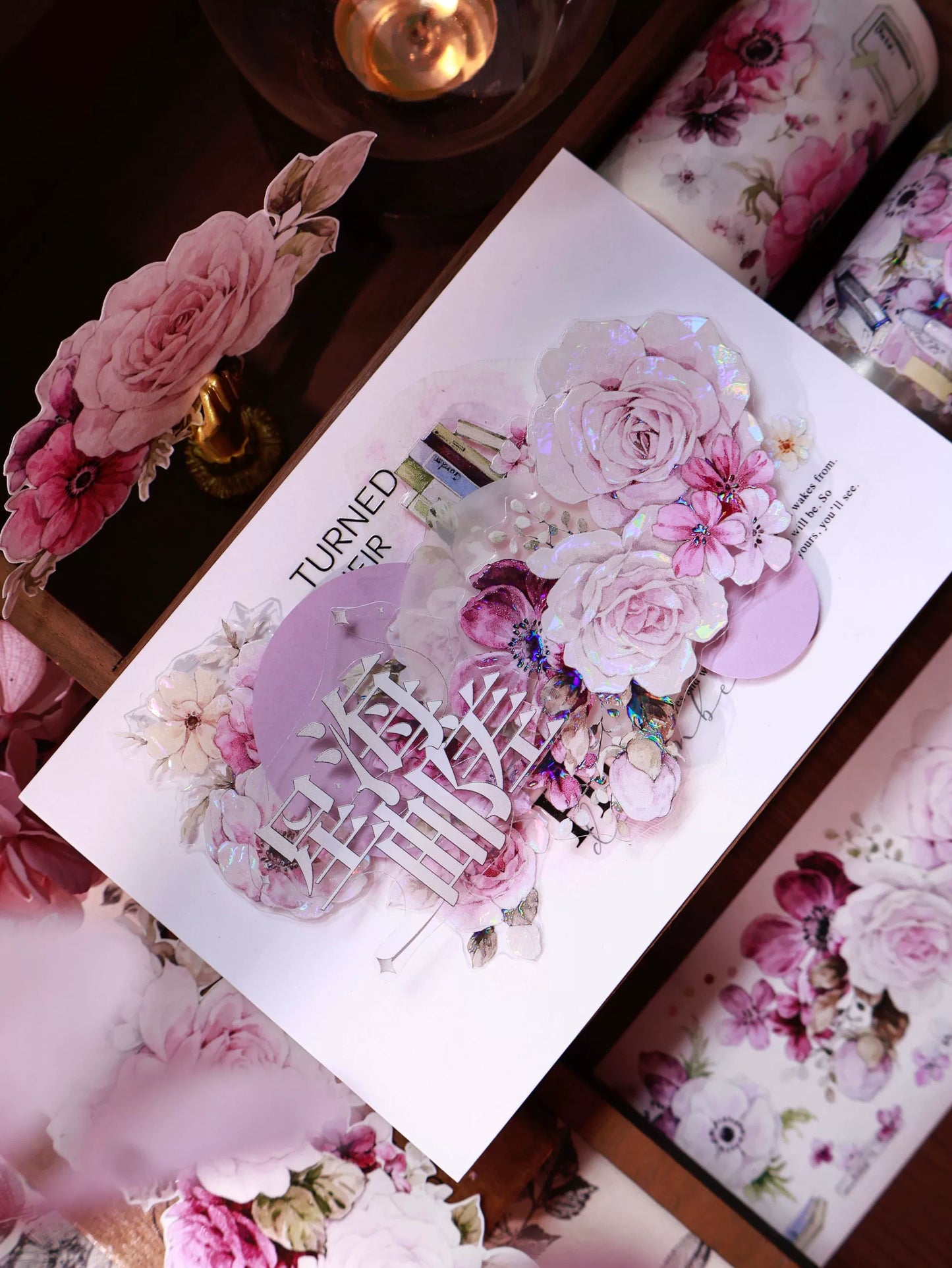 YiEr Vol14【Purple Mist Yarn】Rose Floral Washi Tape and PET Stickers