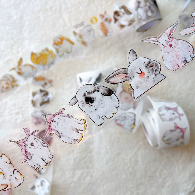 Seahorse Forest Vol6【A34#Cute Rabbit Ji】Original Design Pre-Cut Washi/PET Tape Stickers,for Scrapbook Supplies,Junk Journal Supplies